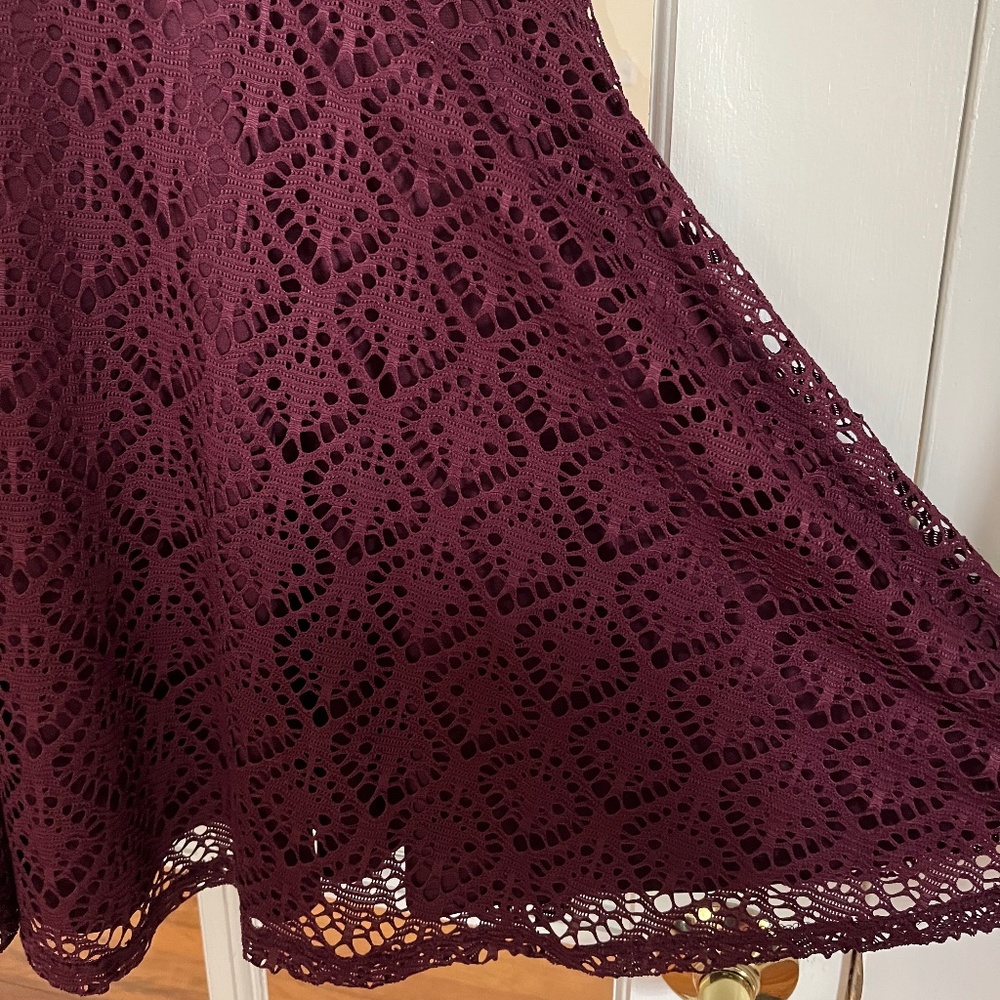 Like New Wine/Maroon Crochet Overlay Dress XS